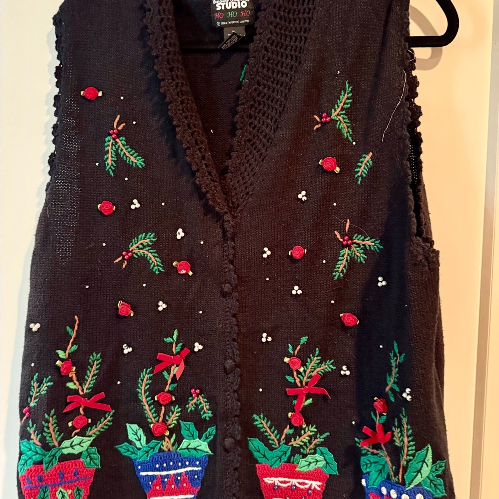 Women's Black Cardigan with Colorful Embroidery Christmas Sweater